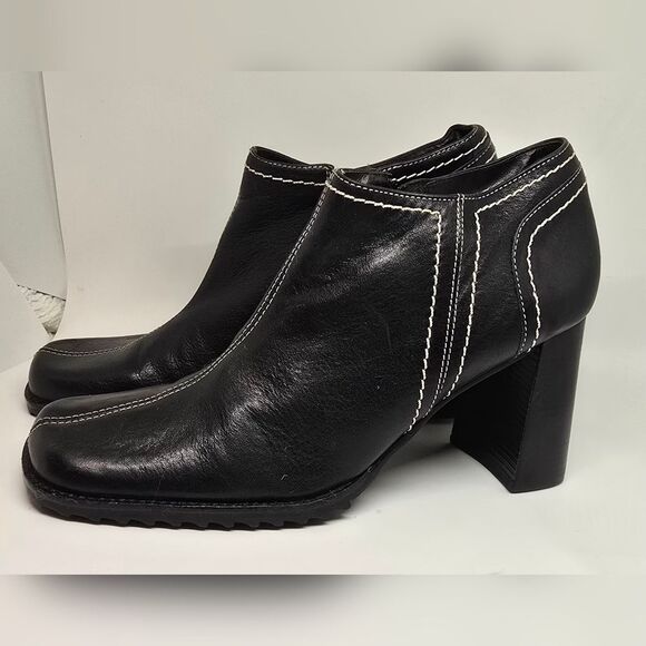 Liz Claiborne Shoes - Liz Claiborne Leather Black Ankle Booties with White Stitching 8.5